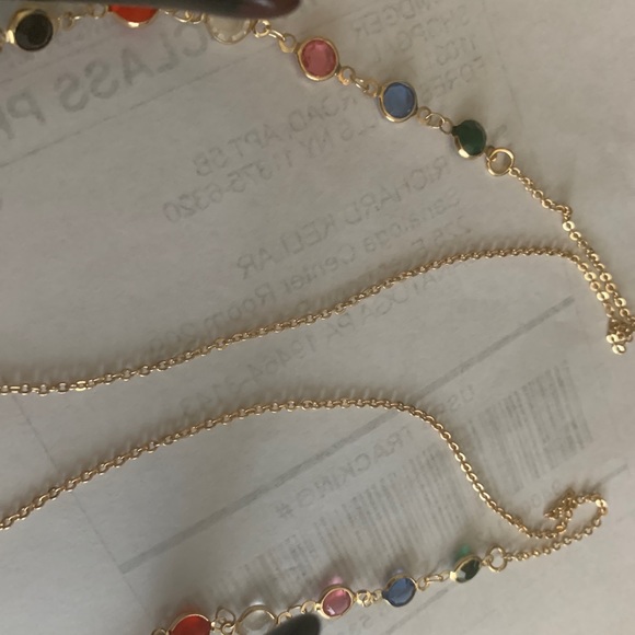 Eye glass or face mask chain multi crystals, goldtone grippers nice gift 32” - Picture 3 of 4